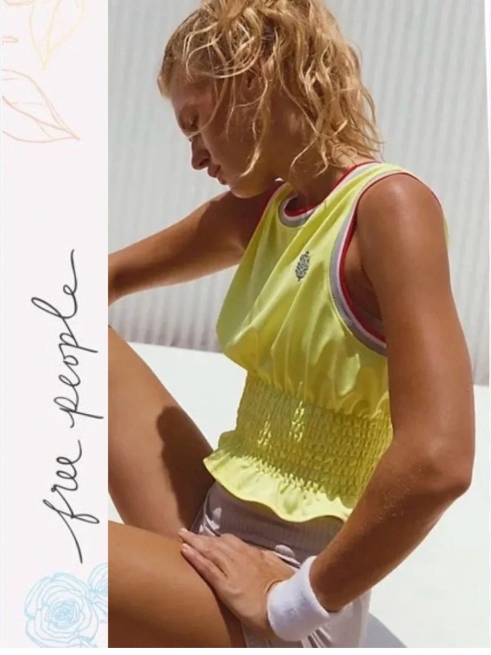 NWOT Free People Neon Yellow Smocked Tank with Contrast Trim Medium.